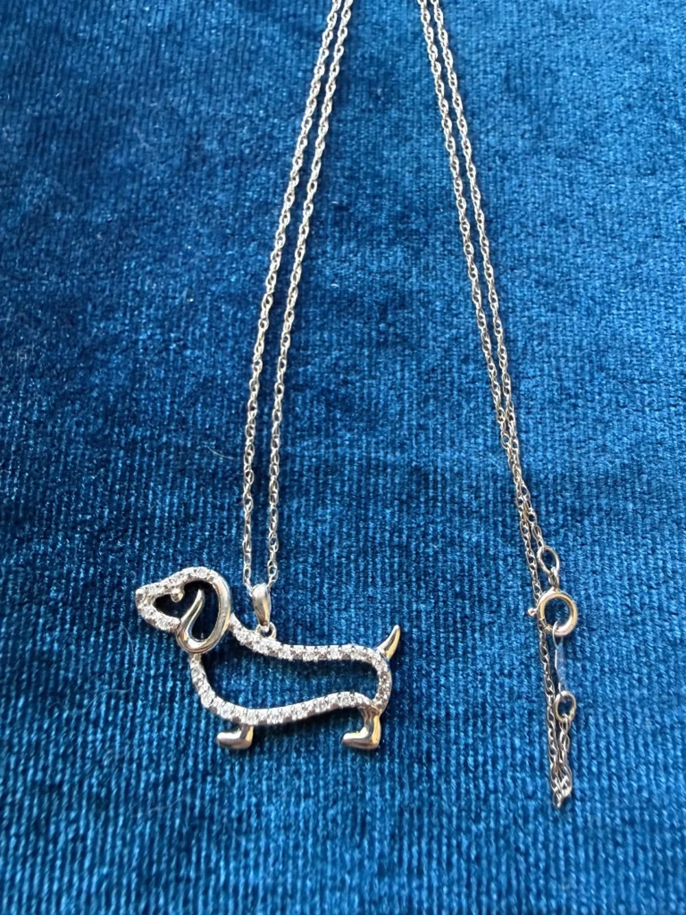 10K White Gold Diamond Dachshund Pendant on 14K White Gold Chain